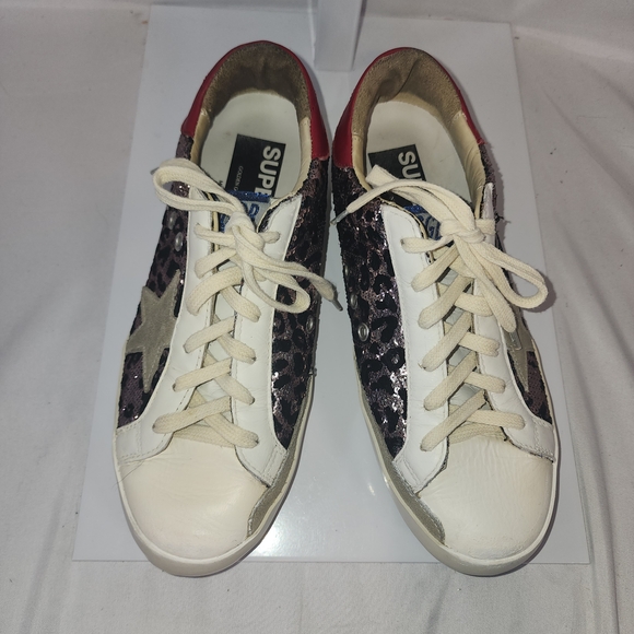 Golden Goose Superstar Leather Sneaker Shoe- Pink Leopard/ Ice-White -Women  37 - Picture 1 of 9